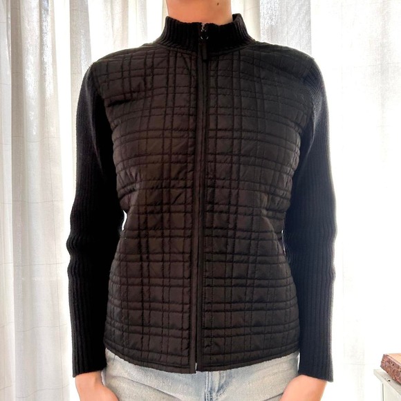 Black Knitted Zip Up Sweater Jacket Quilted Size petite XL For Cynthia - Picture 1 of 4